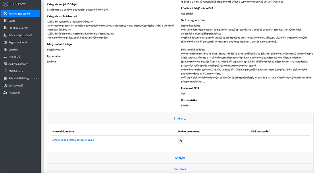 GDPR aplikace pro DPO: Katalog zpracování