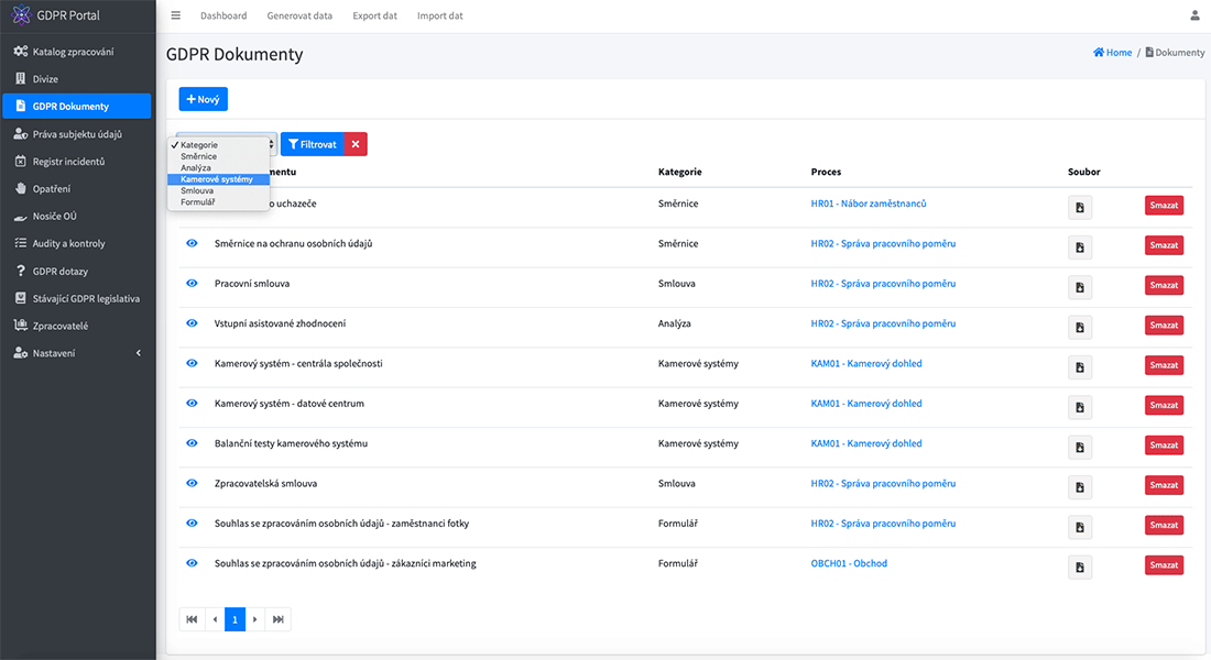 GDPR aplikace pro DPO: Knihovna dokumentů